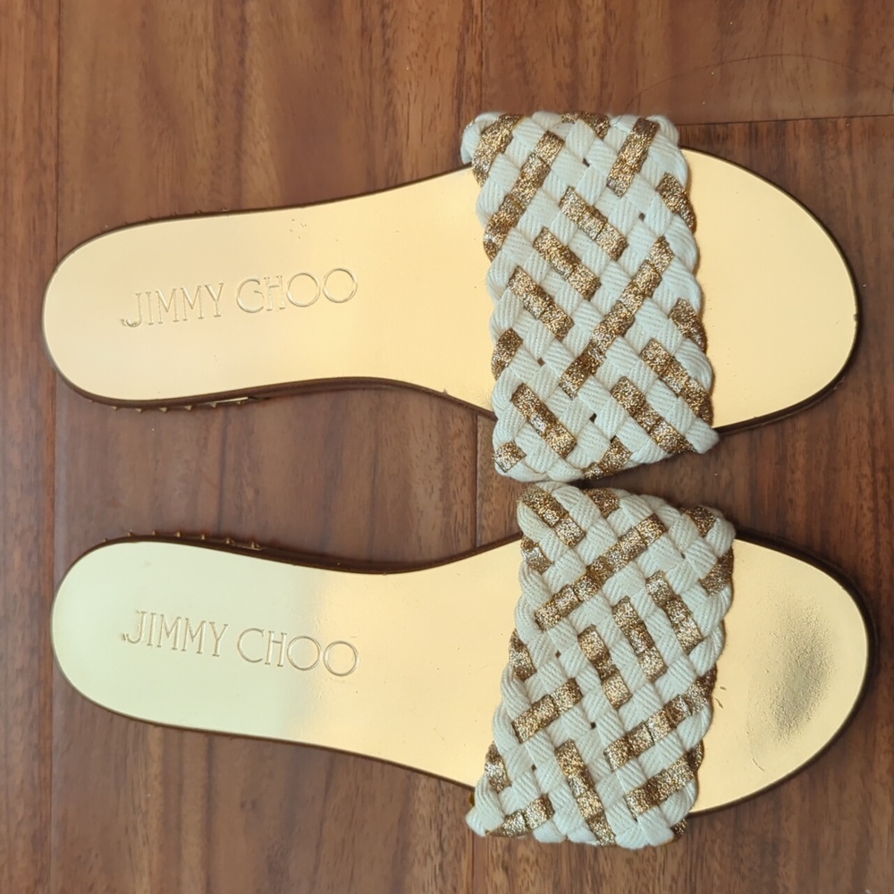 Gold and white Jimmy Choo size 5/35 sandal slides